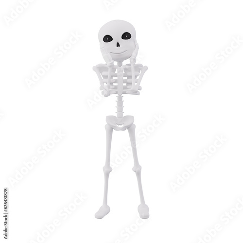 Funny skeletons put hands on face, 3D Illustration