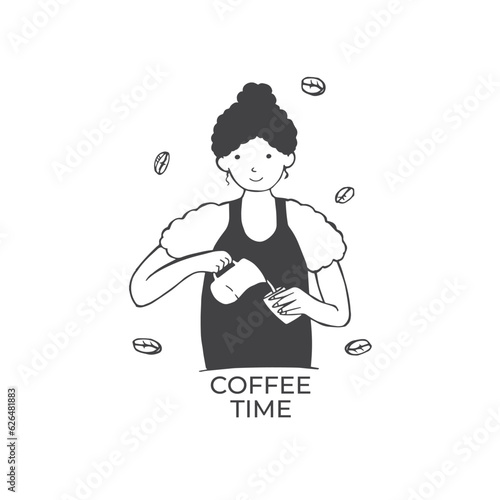 girl barista vector sketch. girl making coffee vector drawing