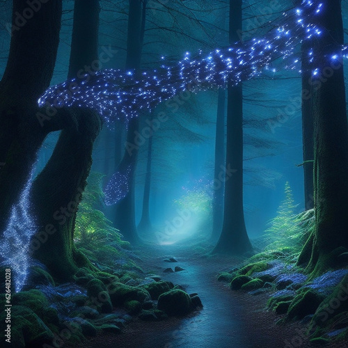 magical forest background, generative ai. photo