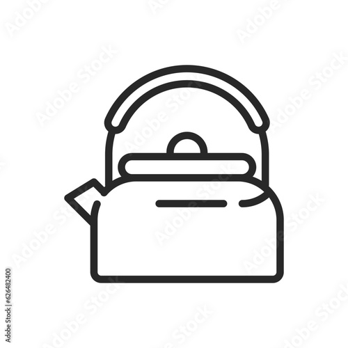 Camping Kettle Icon. Vector Line Illustration of a Portable Campfire Kettle for Boiling Water during Outdoor Adventures and Camping.