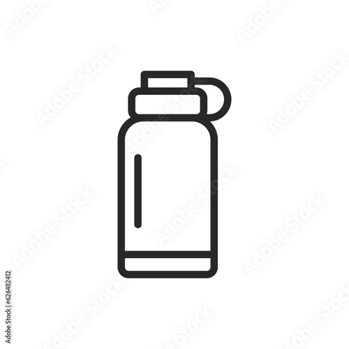 Camping Water Bottle Icon. Vector Line Illustration of a Thermos Flask for Outdoor Hiking and Camping.