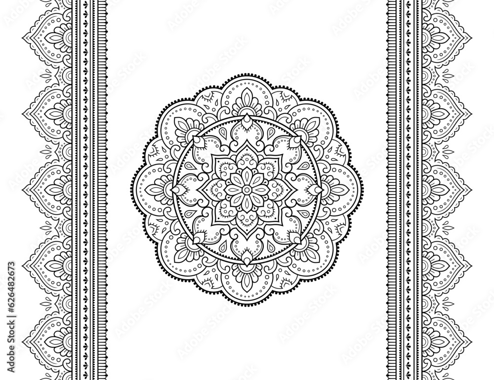 photo-art-print-set-of-mandala-pattern-and-seamless-border-for-henna-drawing-and-tattoo-katikam