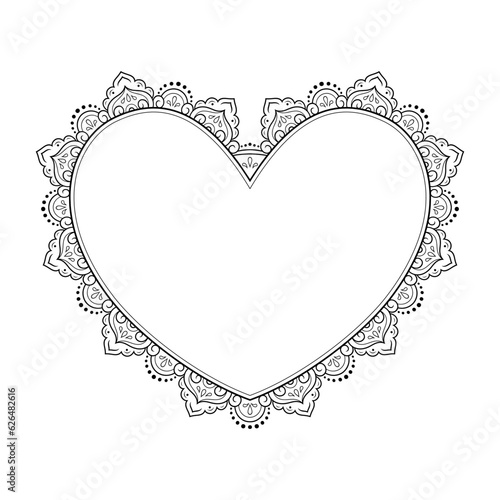 Frame in eastern tradition. Stylized with henna tattoos decorative pattern for decorating covers for book, notebook, casket, magazine, postcard and folder. Flower Heart in mehndi style.