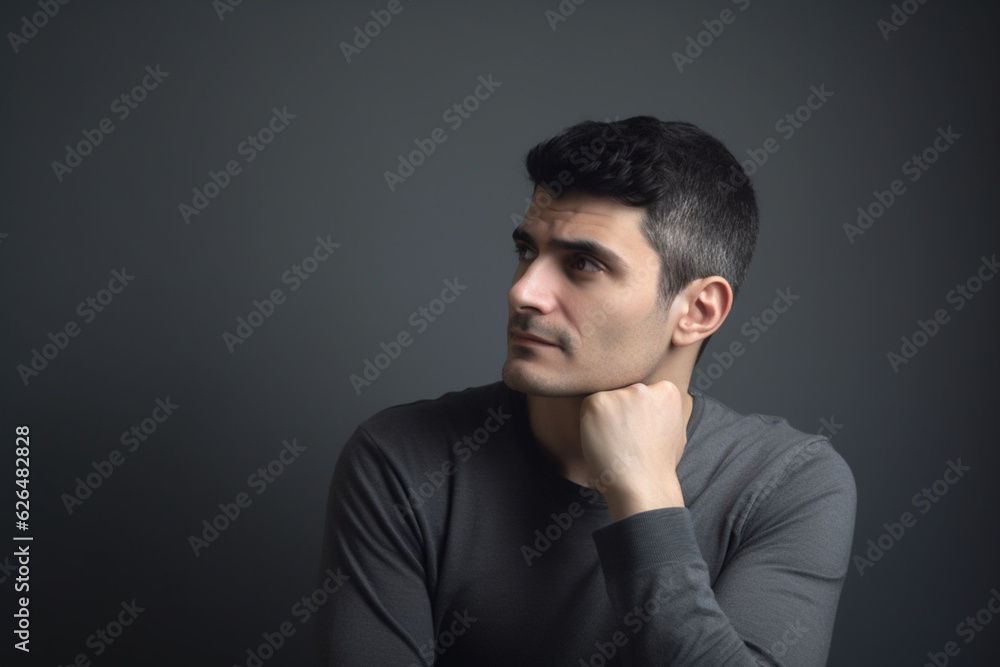 Thinking man on grey background
