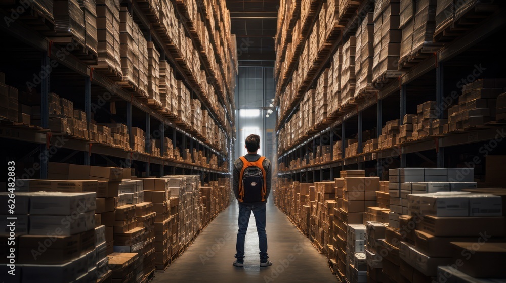 Portrait of Manager In Warehouse. wholesale, logistic, people and export concept. Generative Ai. Portrait of Manager In Warehouse. wholesale, logistic, people and export concept. Generative Ai.