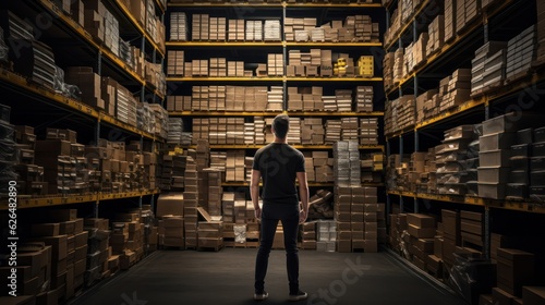 Portrait of Manager In Warehouse. wholesale, logistic, people and export concept. Generative Ai.