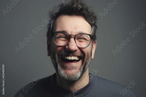 Happy man on grey background © alisaaa