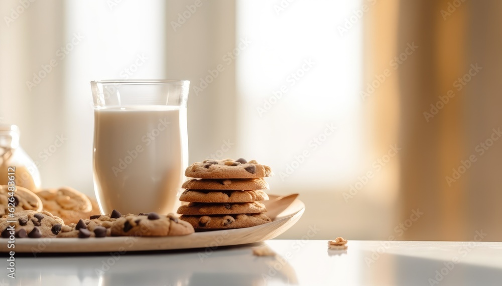 Peanut butter cookies with chocolate chips, homemade, with glass of milk, tasty bisquits close-up. Peanut butter cookies with chocolate chips, homemade, with glass of milk, tasty bisquits close-up.