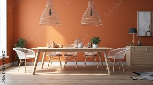 scandinavian design dining room area home design ideas creative interior space with scandinavian deciration with wooden and nature loose furniture with feature colour wall accent ai generate