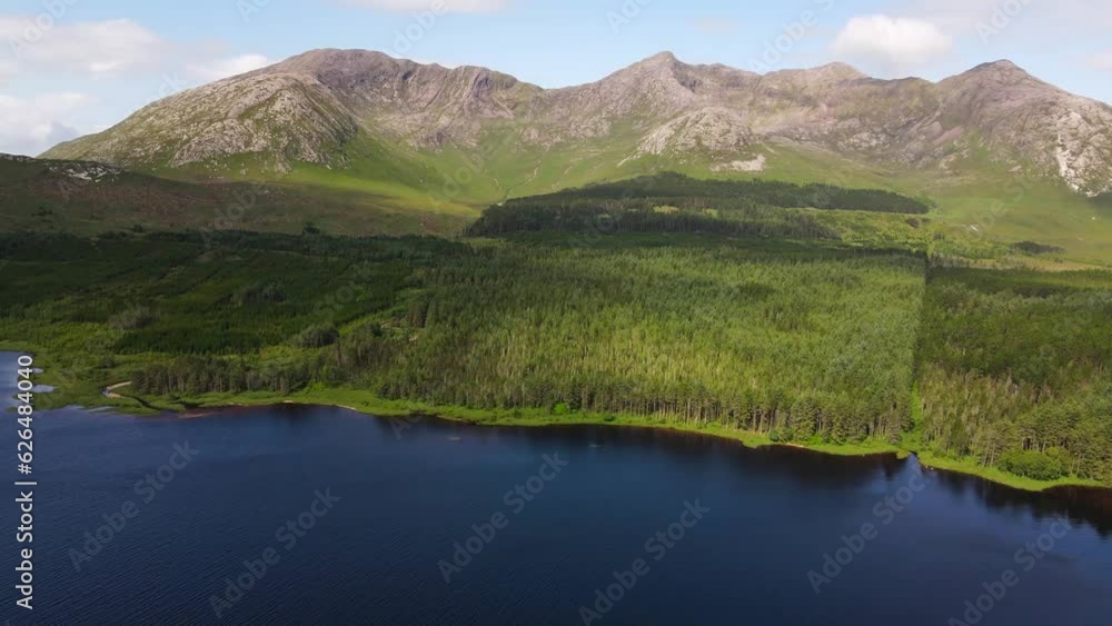 Scenic driveway at Connemara National Park aerial shot in Ireland on summer day Scenic driveway at Connemara National Park aerial shot in Ireland on summer day
