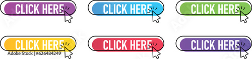Click here button with arrow pointer clicking icon. Click here vector web button. vector ilustration