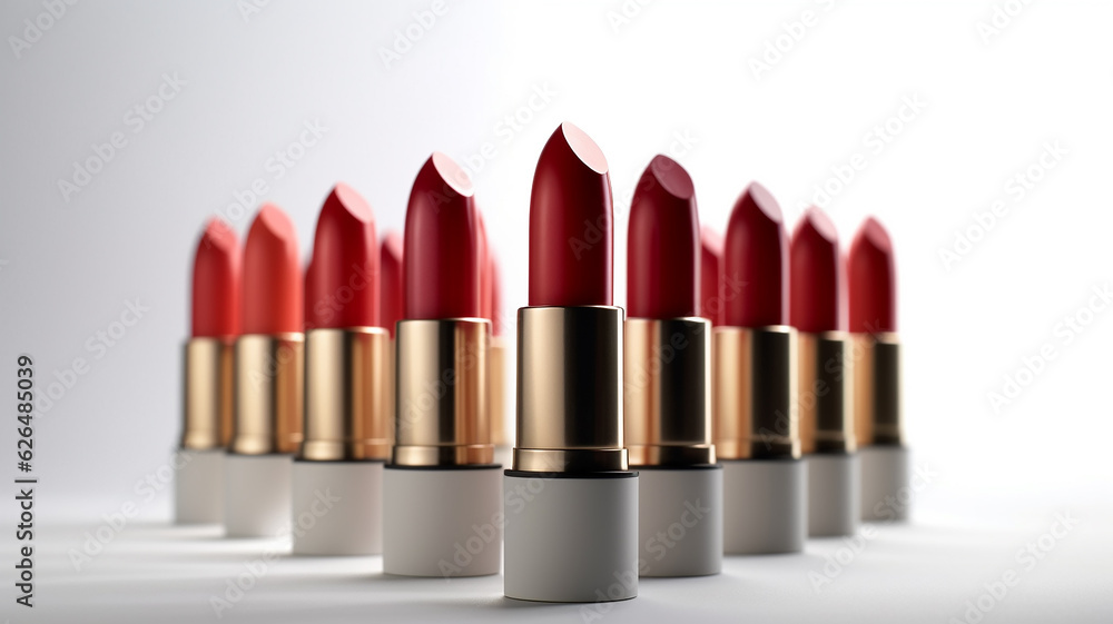 Obraz premium a group of red lipstick on a white background.