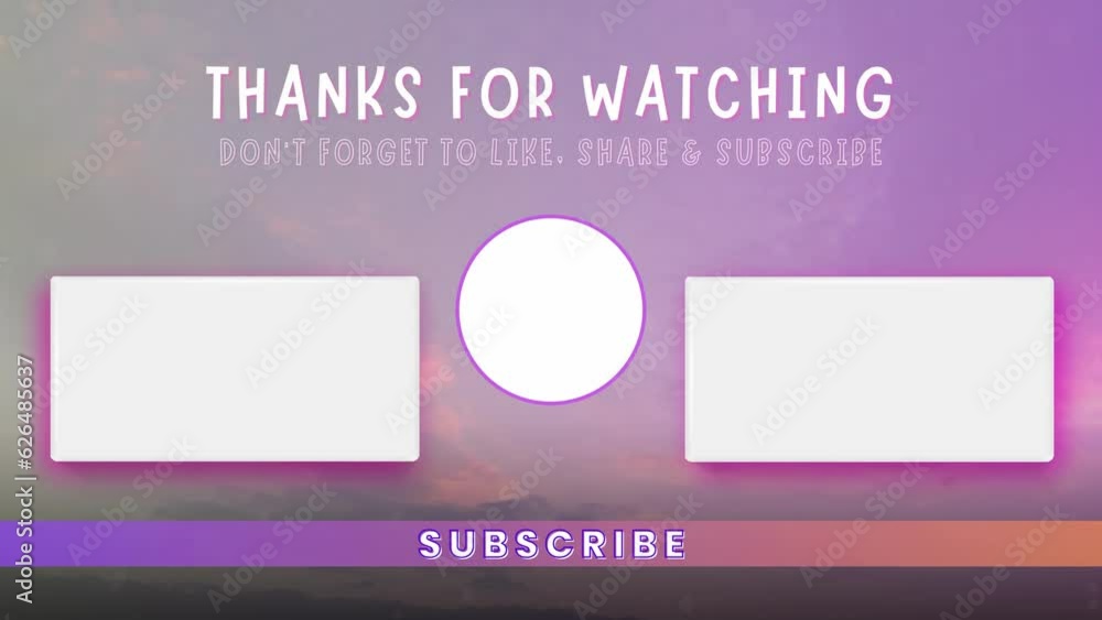 Thanks for watching animation text with animated sky and clouds purple pink background. Suitable for YouTube subscribe outro video end screen
