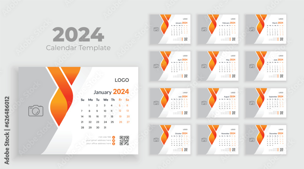 Calendar template for 2024 year. Calendar 2024 planner corporate