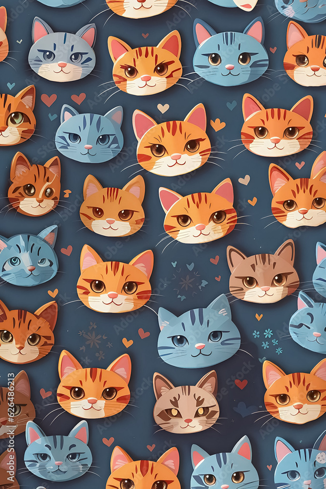 cartoon cat face design, seamless pattern cartoon cat face design, seamless pattern