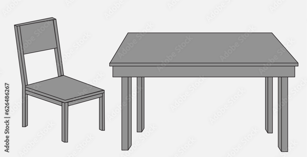 Fototapeta premium Grayscale Table and chair isolated on white.