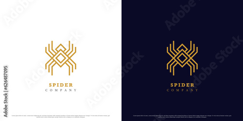 Minimalist spider logo design illustration. Modern creative silhouette line art geometric minimalistic monogram deadly insect spider tarantula venom poison toxic charming luxury. Fit for insect icon.