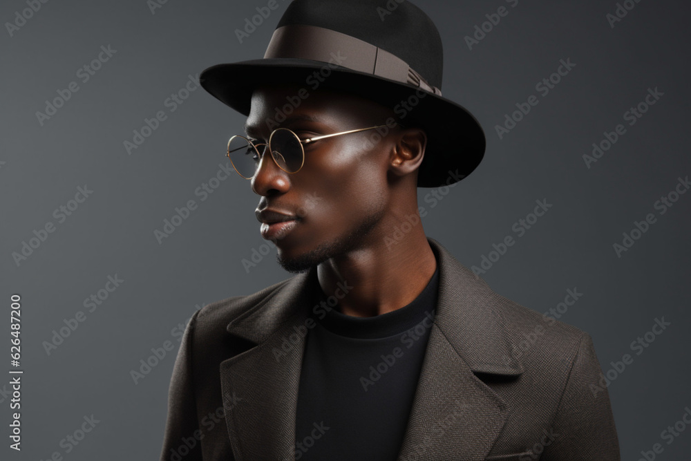 Stylish African man on grey background