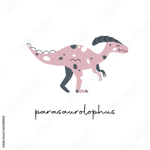 Flat vector Flat hand drawn vector illustration of parasaurolophus dinosaur