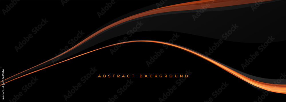 Elegant black and orange wide abstract banner with lines and ribbons ...