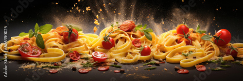 Fotografia Three hot plates of italian pasta cooked recipes: carbonara, arrabiata and quatr
