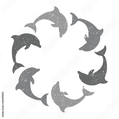 The round symbol with gray dolphins.
