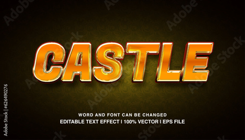 Castle editable text effect template  bold orange glossy luxury style typeface  premium vector