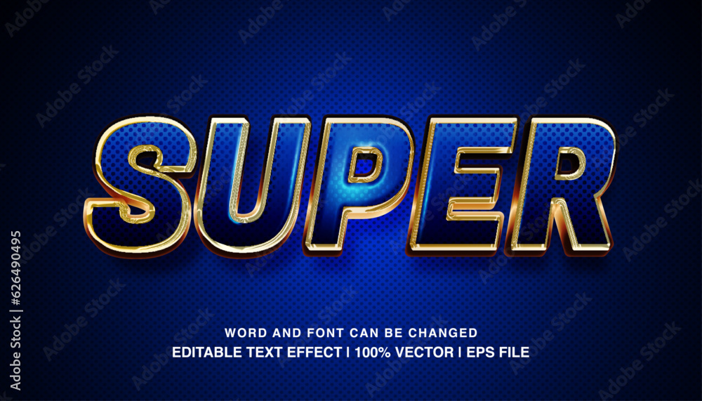 Super editable text effect template, bold blue gold glossy luxury style typeface, premium vector