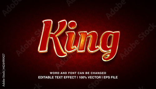 King editable text effect template, bold red gold glossy luxury style typeface, premium vector