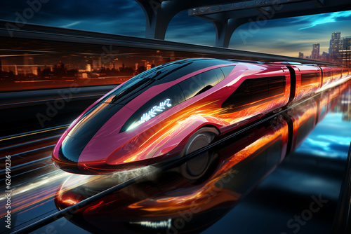 Streamlined connectivity: Abstract 3D illustration showcasing a futuristic high-speed train with vector color mesh. Generative AI photo