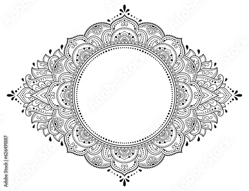 Frame in eastern tradition. Stylized with henna tattoos decorative pattern for decorating covers for book, notebook, casket, magazine, postcard and folder. Flower border in mehndi style.