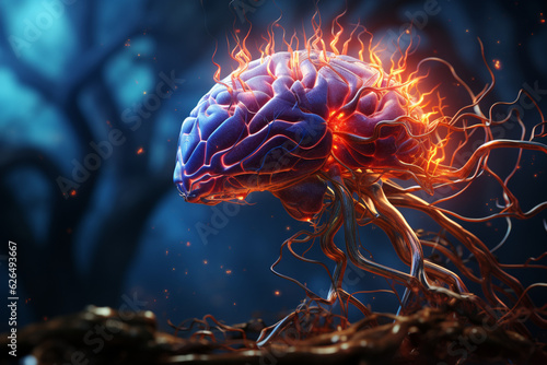 A captivating blend of paleocore and hyperrealistic elements in neurology brain FX image stock illustration Generative AI photo