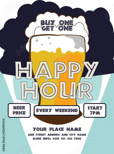 happy hour beer party  poster flyer social media post design