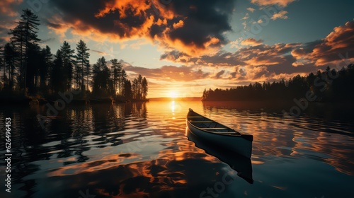 Kayaking into Serene Sunset Experience Tranquility and Adventure as you Kayak on a Serene Lake during Sunset
