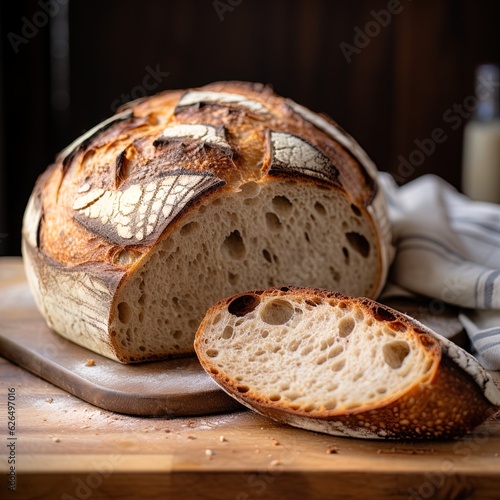 A delicious loaf of sourdough bread. Great for stories on cooking, food blogs, baking, fresh bread, recipes and more. 