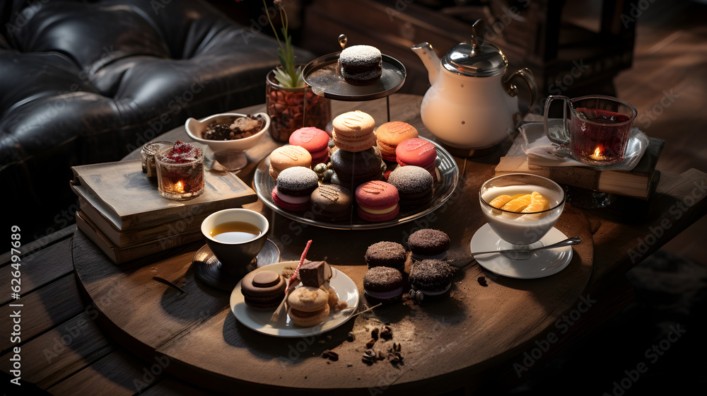 Still life with coffee and chocolate deserts calming Still life with coffee and chocolate deserts calming