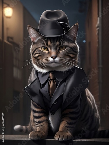 Gangster Whiskers  A Stylish and Confident Cat in a Stock Photo