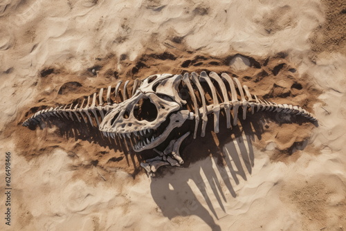 Dinosaur skeleton on the ground