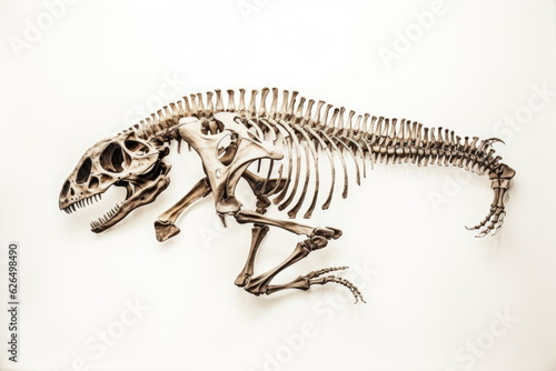 Dinosaur skeleton on white background