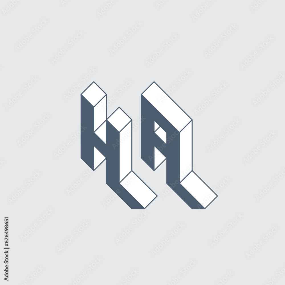 HA - 2-letter code. Isometric 3d font for design. Three-dimension letters. H and A - Monogram or logotype. HA - 2-letter code. Isometric 3d font for design. Three-dimension letters. H and A - Monogram or logotype.