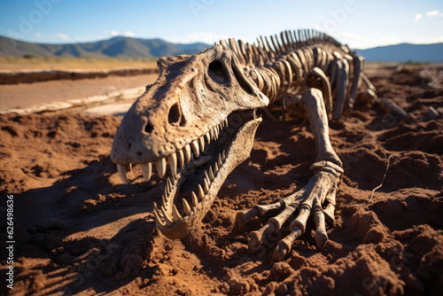Dinosaur skeleton on the ground © waranyu