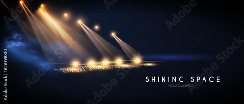 Show light. Colorful spotlights with fay. Transparent light effect.