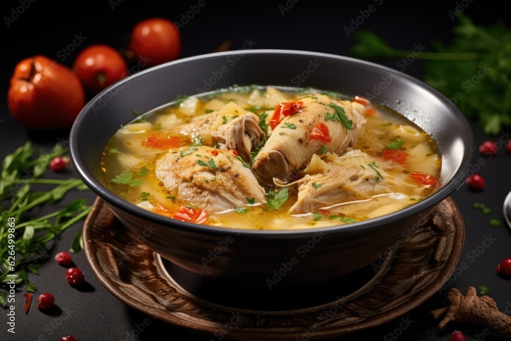 Bowl with chicken soup with a lot of vegetables. Bowl with chicken soup with a lot of vegetables.