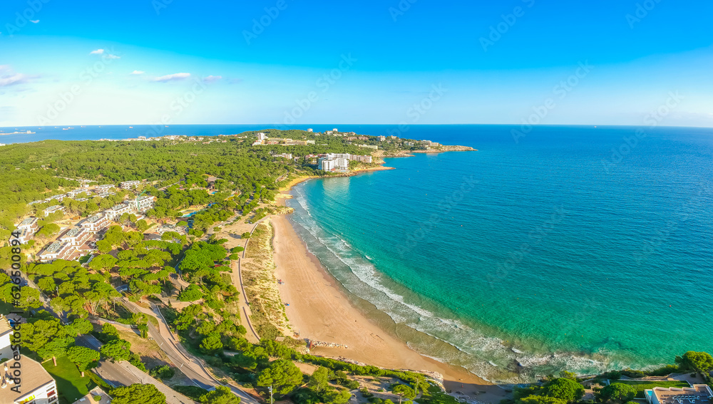 Beach view in Salou, Spain, Europe. Tourist sea city on Costa Dorada