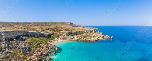 Paradise beach in Malta island, Europe. Azure Mediterranean sea
