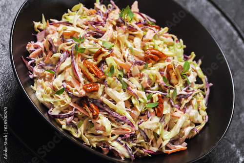 fresh coleslaw with cabbage, carrots, onion, pecan