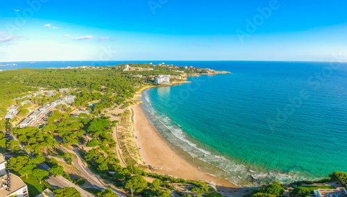 Beach view in Salou, Spain, Europe. Tourist sea city on Costa Dorada