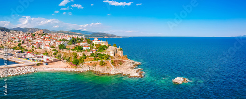 Fototapeta Naklejka Na Ścianę i Meble -  Aerial view of old town and sea in Kavala, Macedonia, Greece, Europe