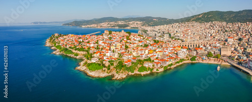 Fototapeta Naklejka Na Ścianę i Meble -  Aerial view of old town and sea in Kavala, Macedonia, Greece, Europe