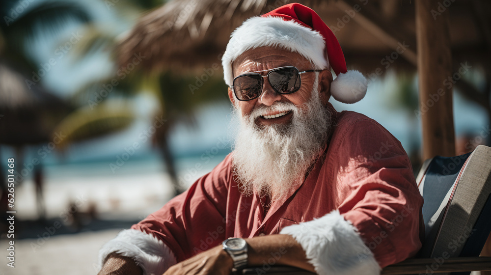 Santa Claus on the beach. Generative Ai